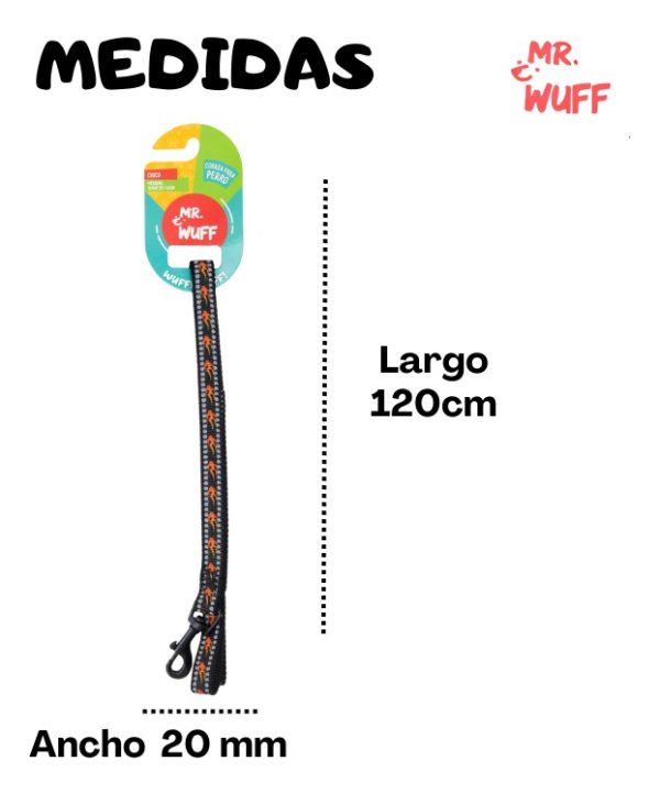 Correa Para Perros Grande Resistente Fuerte 1.20m Mr Wuff Color Negro - Imagen 3