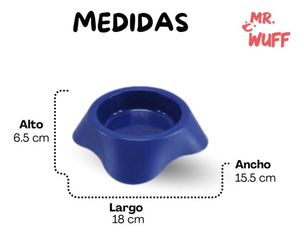 Plato Comedero Para Perro Plastico Mediano 18x15x6cm Mr Wuff Azul - Imagen 3