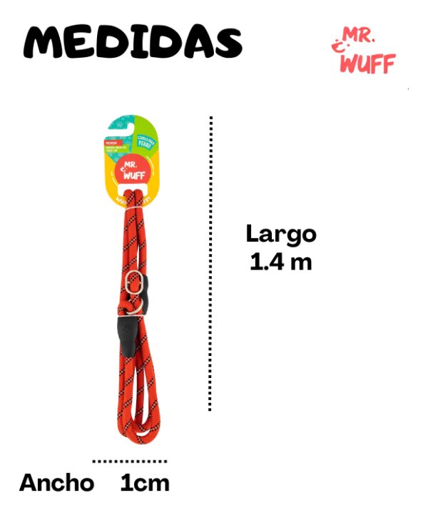 Correa Para Perro Resistente Ajustable Reflejante Mr Wuff Color Rojo - Imagen 3