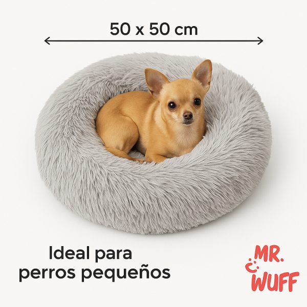 Cama Redonda Para Perro Gato Mascota Antiestrés Mr Wuff 50x50 Cm - Imagen 2