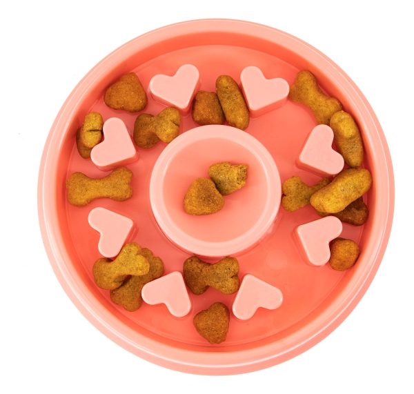 Plato Comedero Para Perro Interactivo Comida Lenta Mr Wuff Rosa Corazon - Imagen 2