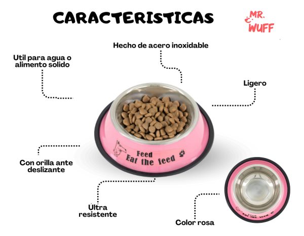 Plato Comedero Perro Antidezlizante 538 G 19oz 22 Cm Mr Wuff Rosa - Imagen 5