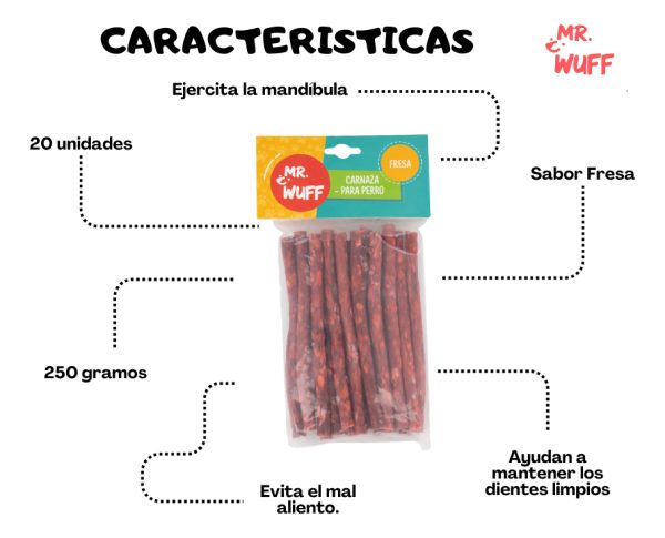 Premios Carnaza Perro Snack 20 Palitos 250gr Mr Wuff Fresa - Imagen 5