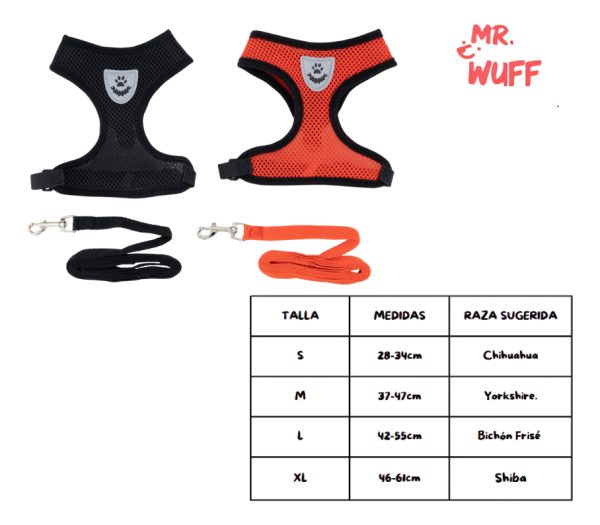 Pechera Perro Arnes Seguridad Mr Wuff Chico Mediano Y Grande Negro L42-56cm - Imagen 4