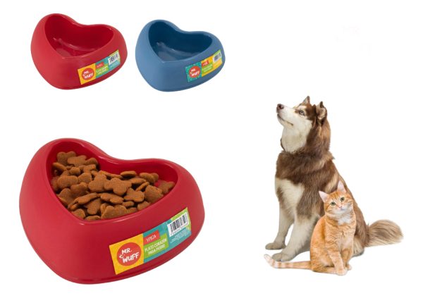 Plato Comedero Para Perro Plastico Forma Corazon Mr Wuff Rojo