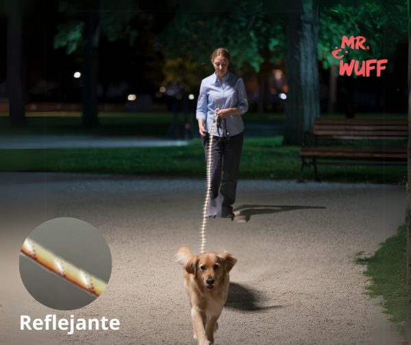 Correa Perro Larga 4.5m Reflejante Gancho Extra Mr Wuff Naranja - Imagen 6