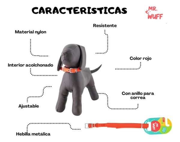 Collar Para Perro Hebilla Cinturon Metal Ajustable Mr Wuff Color Rojo Tamaño Del Collar M - Imagen 5