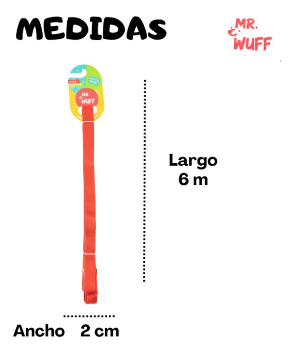 Correa Para Perro Larga 6m Resistente Mr Wuff Color Rojo - Imagen 3