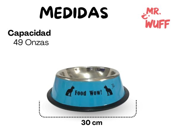 Plato Comedero Perro Antidezlizante 1.38kg 49oz 30cm Mr Wuff Color Azul - Imagen 3