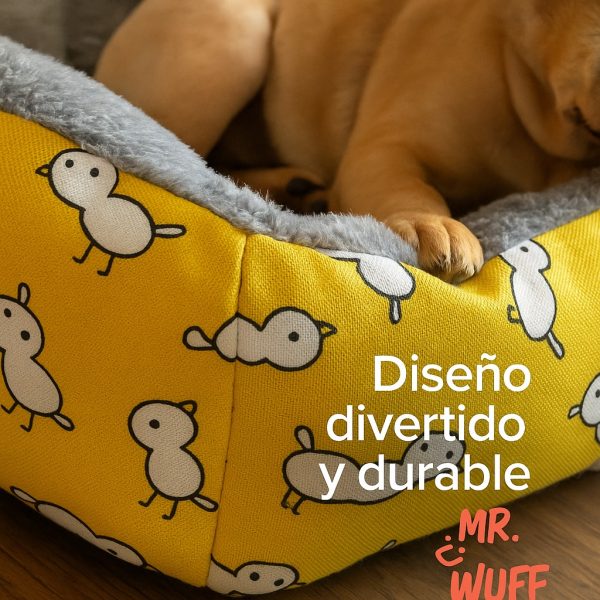Cama Para Perro Gato Rectangular Acolchonada Mr Wuff Tallas Amarillo Con Gris 70x50 - Imagen 7