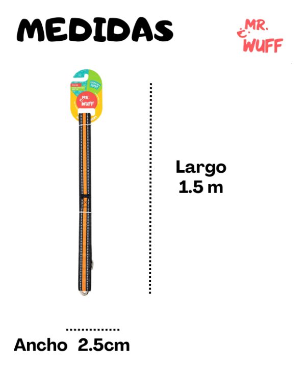 Correa Para Perro Resistente Fuerte Reflejante Mr Wuff Color Naranja - Imagen 3