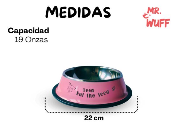 Plato Comedero Perro Antidezlizante 538 G 19oz 22 Cm Mr Wuff Rosa - Imagen 3