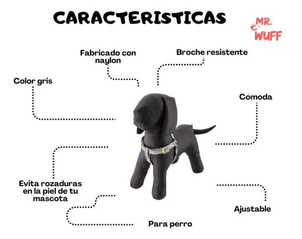 Pechera Arnes De Seguridad Para Perros Resistente Mr Wuff Gris M - Imagen 7
