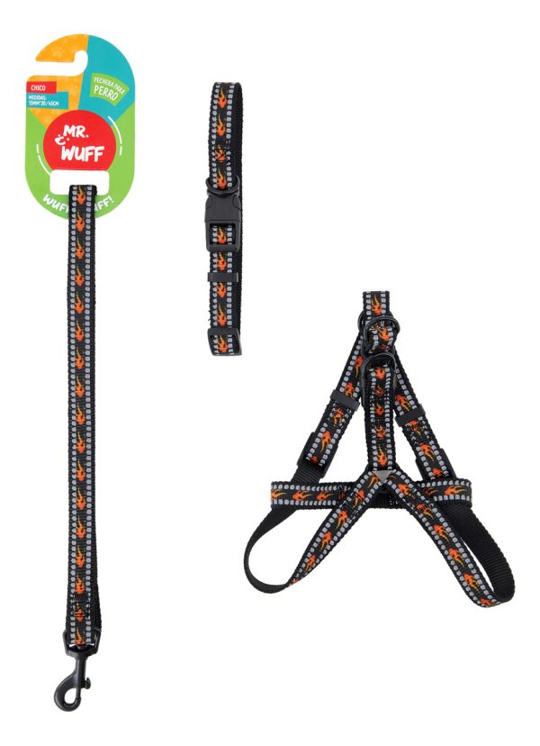 Pechera Arnés De Seguridad Perro Con Correa Y Collar Mr Wuff Negro M - Imagen 2