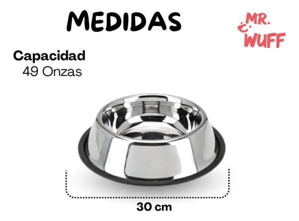 Plato Comedero Perro Antidezlizante 1.38kg 49oz 30cm Mr Wuff Plateado - Imagen 3