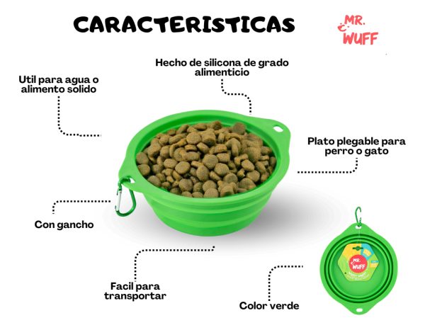 Plato Comedero Para Perro Plegable 16x12x6cm Mr Wuff Verde - Imagen 5