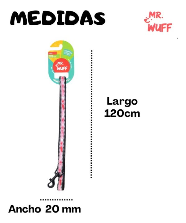 Correa Para Perros Grande Resistente Fuerte 1.20m Mr Wuff Rosa Flores - Imagen 3