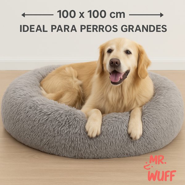 Cama Redonda Para Perro Gato Mascota Antiestrés Mr Wuff 100x100 Cm - Imagen 3