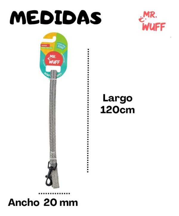 Correa Para Perros Grande Resistente Fuerte 1.20m Mr Wuff Color Gris - Imagen 3