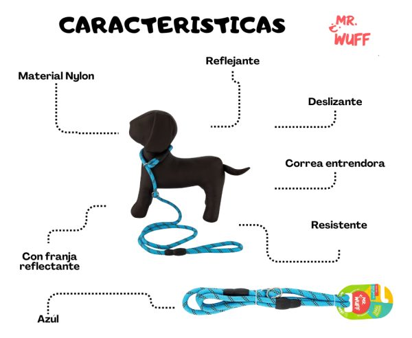 Correa Para Perro Resistente Ajustable Reflejante Mr Wuff Azul - Imagen 5