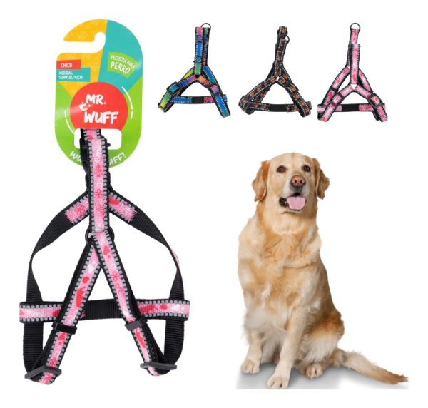 Pechera Arnes De Seguridad Para Perros Resistente Mr Wuff Rosa Flores M