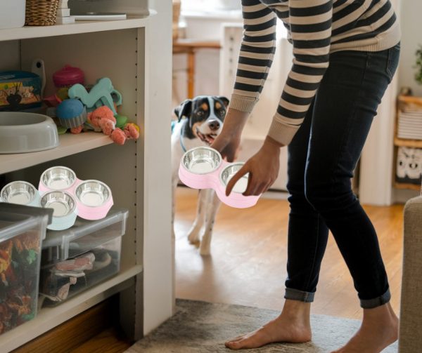 Plato Comedero Doble Para Perro Con Tazones De Acero Inoxidable Mr Wuff Color Rosa - Imagen 8