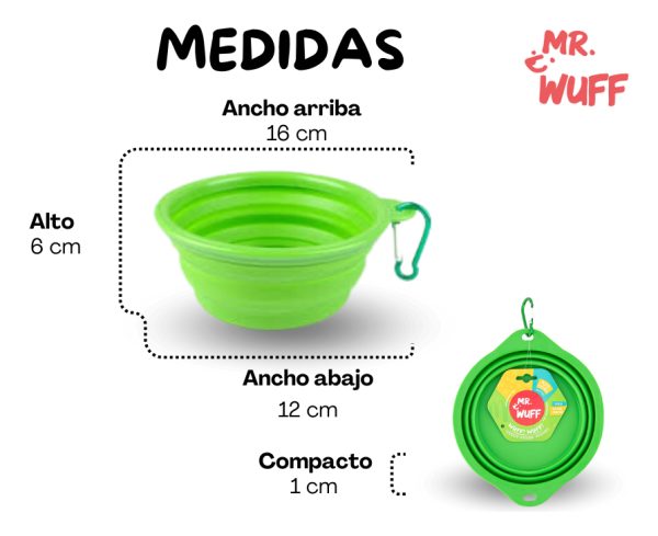 Plato Comedero Para Perro Plegable 16x12x6cm Mr Wuff Color Verde - Imagen 3