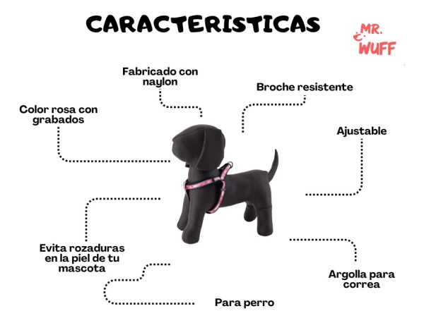 Pechera Arnes De Seguridad Para Perros Resistente Mr Wuff Rosa Flores M - Imagen 7