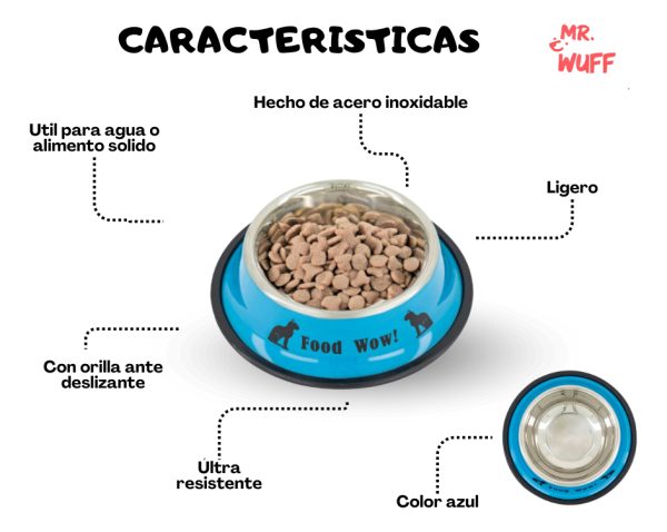 Plato Comedero Perro Antidezlizante 765 G 27oz 26 Cm Mr Wuff Azul - Imagen 5