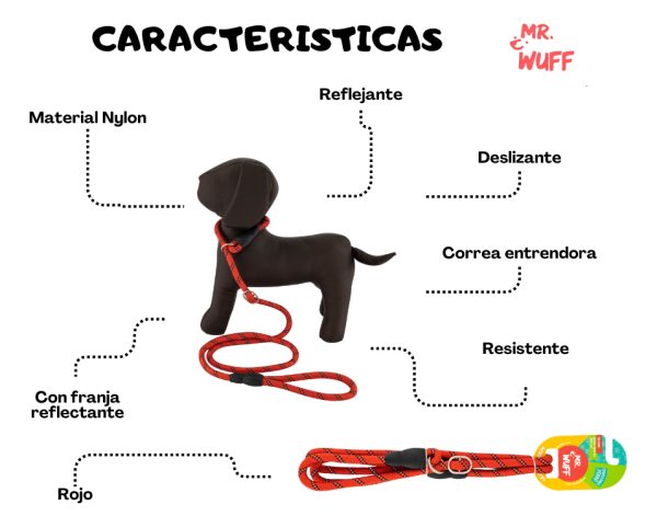 Correa Para Perro Resistente Ajustable Reflejante Mr Wuff Rojo - Imagen 5