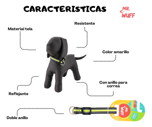 Collar Para Perro Reflejante Cierre Argollas Ajusta Mr Wuff Amarillo L - Imagen 5