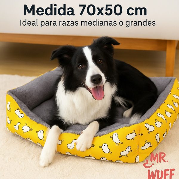 Cama Para Perro Gato Rectangular Acolchonada Mr Wuff Tallas Amarillo Con Gris 70x50 - Imagen 3