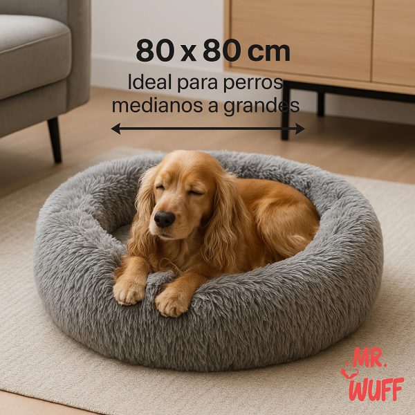 Cama Redonda Para Perro Gato Mascota Antiestrés Mr Wuff Gris Redondo - Imagen 3