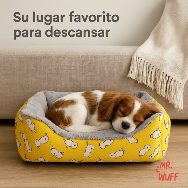Cama Para Perro Gato Rectangular Acolchonada Mr Wuff Tallas Amarillo Con Gris 70x50 - Imagen 6