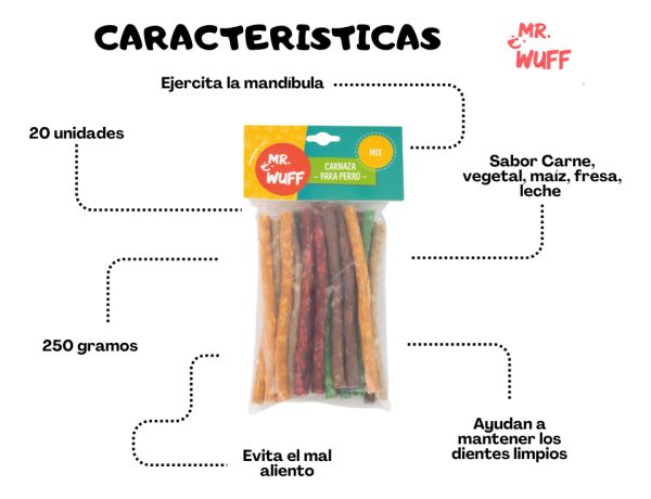 Premios Carnaza Perro Snack 20 Palitos 250gr Mr Wuff Mixto - Imagen 5
