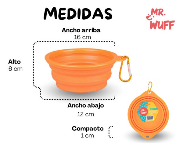 Plato Comedero Para Perro Plegable 16x12x6cm Mr Wuff Color Naranja - Imagen 3