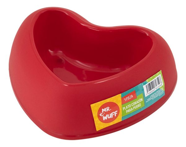 Plato Comedero Para Perro Plastico Forma Corazon Mr Wuff Rojo - Imagen 2