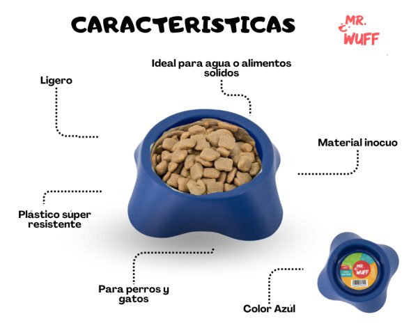Plato Comedero Para Perro Plastico Mediano 18x15x6cm Mr Wuff Azul - Imagen 4