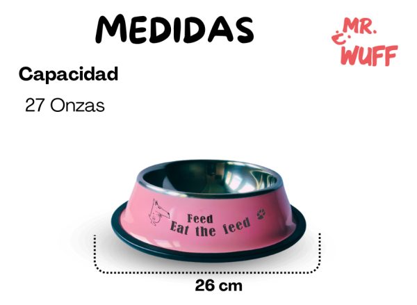 Plato Comedero Perro Antidezlizante 765 G 27oz 26 Cm Mr Wuff Color Rosa - Imagen 3
