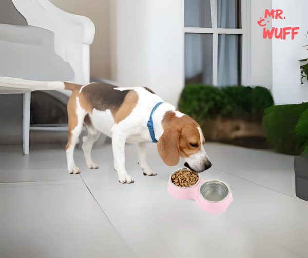 Plato Comedero Doble Para Perro Con Tazones De Acero Inoxidable Mr Wuff Color Rosa - Imagen 4
