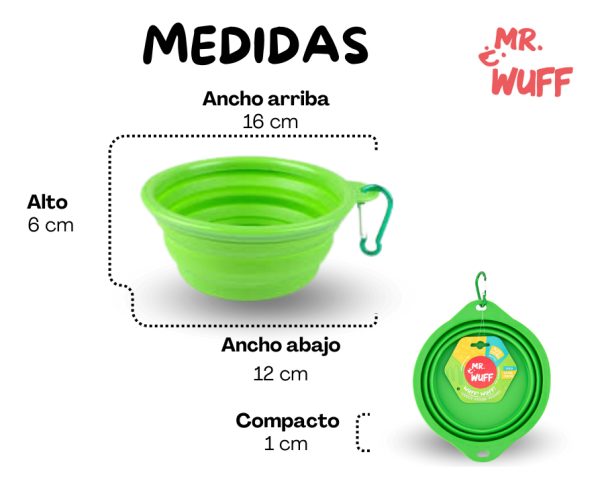 Plato Comedero Para Perro Plegable 16x12x6cm Mr Wuff Verde - Imagen 3