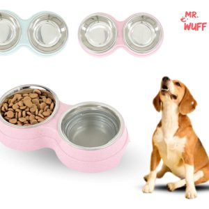 Plato Comedero Doble Para Perro Con Tazones De Acero Inoxidable Mr Wuff Color Rosa
