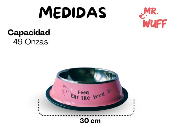 Plato Comedero Perro Antidezlizante 1.38kg 49oz 30cm Mr Wuff Color Rosa - Imagen 3
