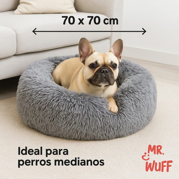 Cama Redonda Para Perro Gato Mascota Antiestrés Mr Wuff 70x70cm - Imagen 3