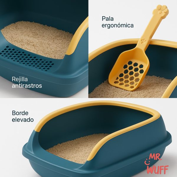 Arenero Sanitario Para Gato Abierto Con Pala Estable Mr Wuff Turquesa Grande - Imagen 4