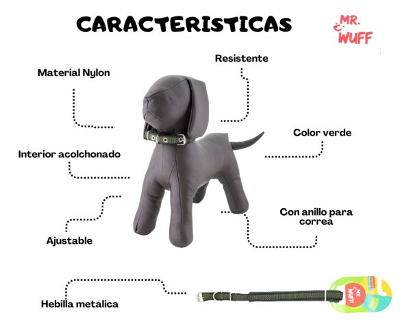 Collar Para Perro Cierre Hebilla Metalica Ajustable Mr Wuff Verde Collar Para Perro L - Imagen 5