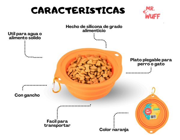 Plato Comedero Para Perro Plegable 16x12x6cm Mr Wuff Color Naranja - Imagen 5