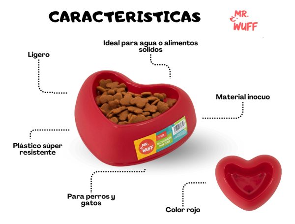Plato Comedero Para Perro Plastico Forma Corazon Mr Wuff Rojo - Imagen 5