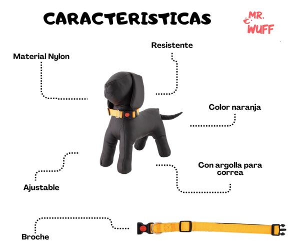Collar Para Perros Gatos Mascotas Ajustable Mr Wuff Naranja Broche L - Imagen 4