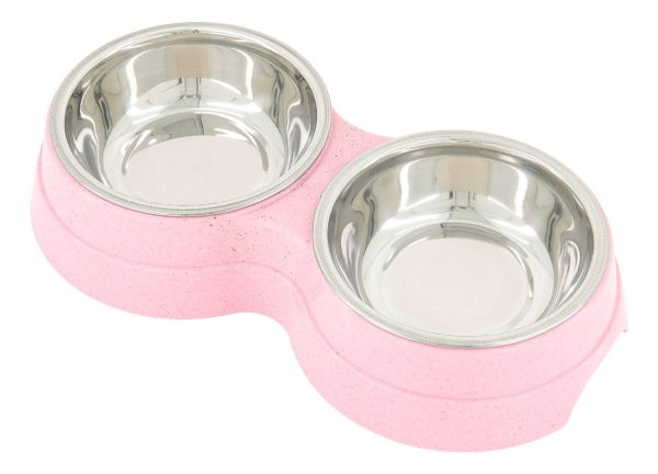 Plato Doble Comedero Perro Plastico Acero Inoxidable Mr Wuff Rosa - Imagen 2